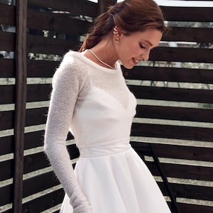 Wedding cape off white bolero bridal topper mohair sweater jacket for bride wedding dress overlay long sleeve cardigan bridal pullover
