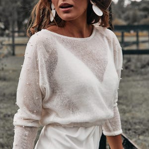 Bridal Sweater, Bridal Jacket, Bohemian Bride, Knitted Sweater with pearl, Bridal Cover with pearls, Bridal Coat with pearl,  bridal wrap