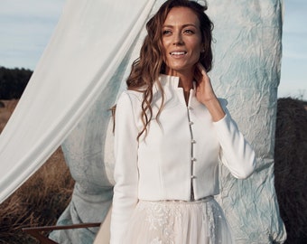 white bridal jacket