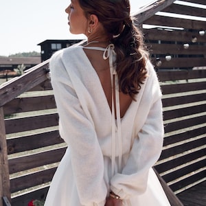 Bridal sweater, wedding knit pullover in white colour, wool sweater with bow, wedding jacket, bolero for bride,