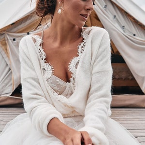 Bridal sweater, bridal knitted cardigan, knitted ivory sweater, ecru sweater, bridal knit cloak,  ivory sweater with lace, bridal knit cover