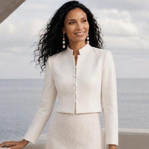 Cropped Blazer Bridal Suit Jacket White Overlay Top For Bride Wedding Separates