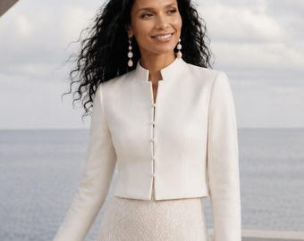 Cropped Blazer Bridal Suit Jacket White Overlay Top For Bride Wedding Separates