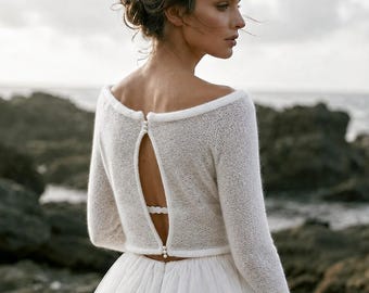 Bridal Cardigan Wedding Dress Overlay Off The Shoulder Top Open Back Sweater