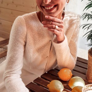 Off white mohair bridal sweater with pearl buttons, wool wedding cardigan cover up for bride, rustic wedding topper coat with soft lining