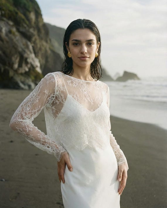 Bridal Bolero Lace Wedding Dress Topper Bride Cover up Sheer Blouse