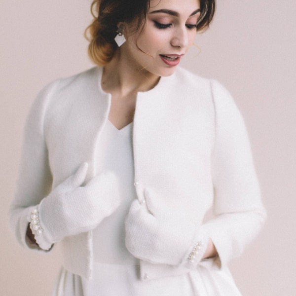 Bridal coat, Wedding cashmere jacket, Ecru jacket for bride, bridal bolero, Bridal wool jacket, White wool jacket, Fall wedding, jacket for