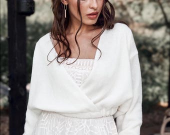 Bridal cover up wedding topper bridal cardigan boho bride pullover off white shrug sweater wedding wrap stole for bride bolero wedding