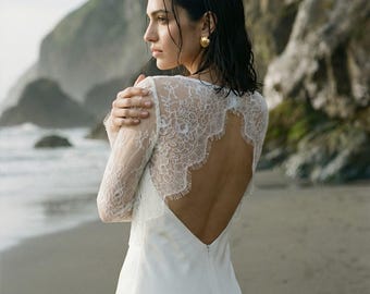 Bridal Lace Overlay Top Sheer Wedding Blouse Long Sleeve Cover Up For Bride