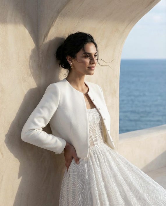 jacket dress Wedding Topper White Overlay Bridal Cropped Blazer Minimalist Cover Up For Bride Size:0-6 months easterweekendsale Honora | Burgundy High-Neck Korean low hem