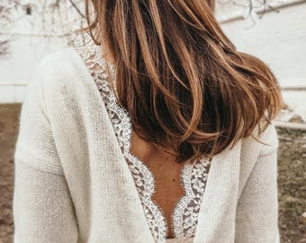 Bridal sweater, bridal knitted cardigan, knitted ivory sweater, ecru sweater, bridal knitted cape, sweater with lace, bridal knitted coat