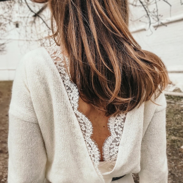 Bridal sweater, bridal knitted cardigan, knitted ivory sweater, ecru sweater, bridal knitted cape, sweater with lace, bridal knitted coat