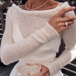 Ivory mohair bridal bolero open back wedding shrug long sleeve knit topper elegant bride cover up for wedding dress