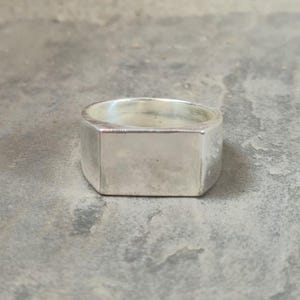 925 Sterling Silver Rectangular Signet Ring, Minimalist Pinky Band, Unisex Handmade Jewelry