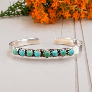 Kingman Turquoise Bangle, Silver Cuff Bracelet, Southwestern Turquoise Jewelry, Boho Western Statement Bracelet