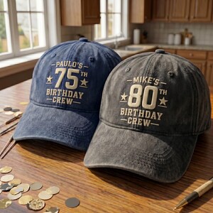 Custom Birthday Crew Embroidered Hat, Personalized Age Birthday Cap, Vintage Milestone Birthday Gift, Party Favors, Custom Name Group Hat