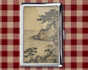 Vintage Japanese Sketch-sigarettenkoker, vintage trinket-portemonnee-kaarthouder