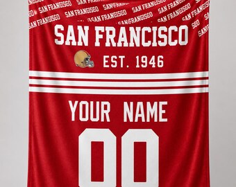 Personalized Fan Blanket San Francisco, Custom Name & Number Blanket, Game Day Throw, Sports Fan Gift, Custom Home Decor, Cozy Wool Blanket