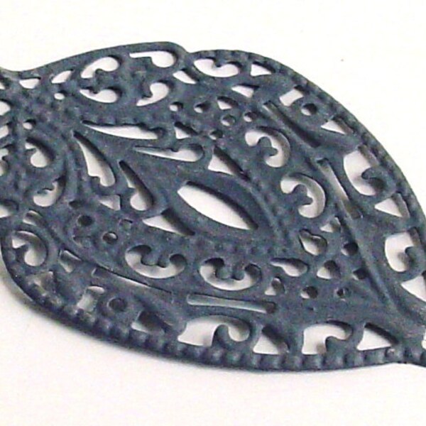 SALE - 8pc- Gray -  Hand painted Filigree stamping, faux patina leaf drop, leaf connector, pendant, link and more...