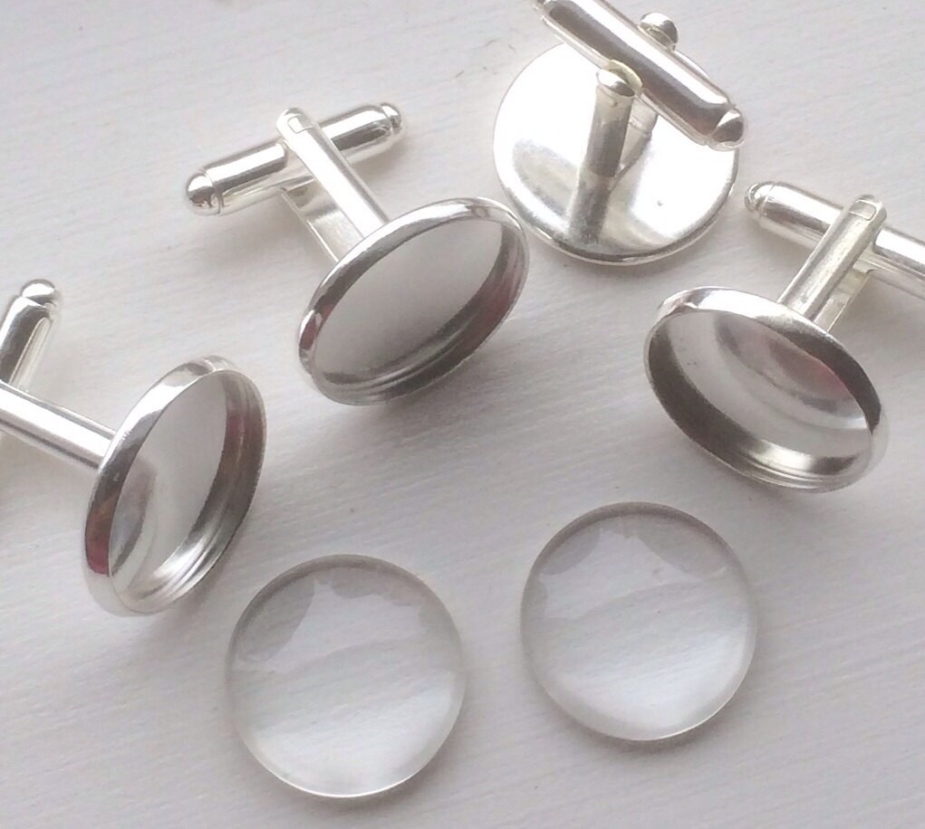 Combo 32 Pc Round Silver Platted Bezel Cufflink Blank 50