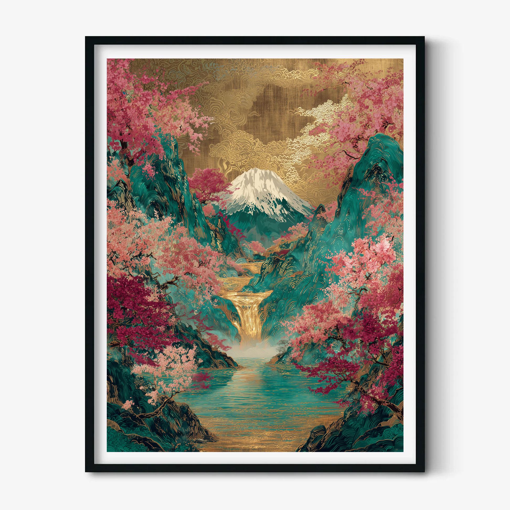 Mount Fuji Cherry Blossom Wall Art Print, Japanese Landscape Poster ...