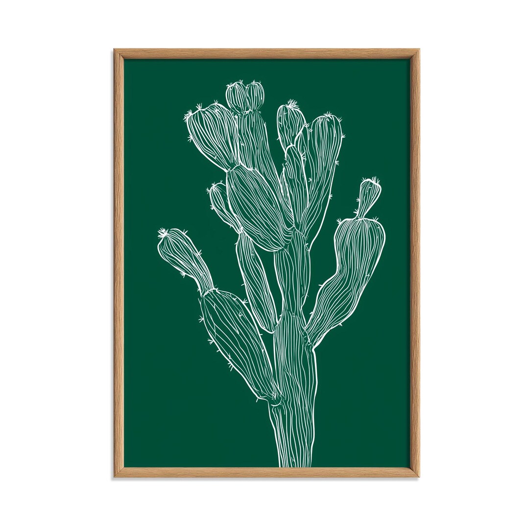 Cactus Line Poster, Dark Green Botanical Print, Desert Wall Art - Etsy
