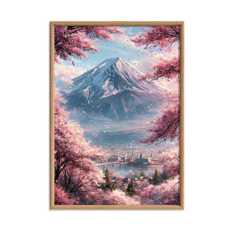 Mount Fuji Poster, Cherry Blossom Print, Japanese Landscape Wall Art - Etsy