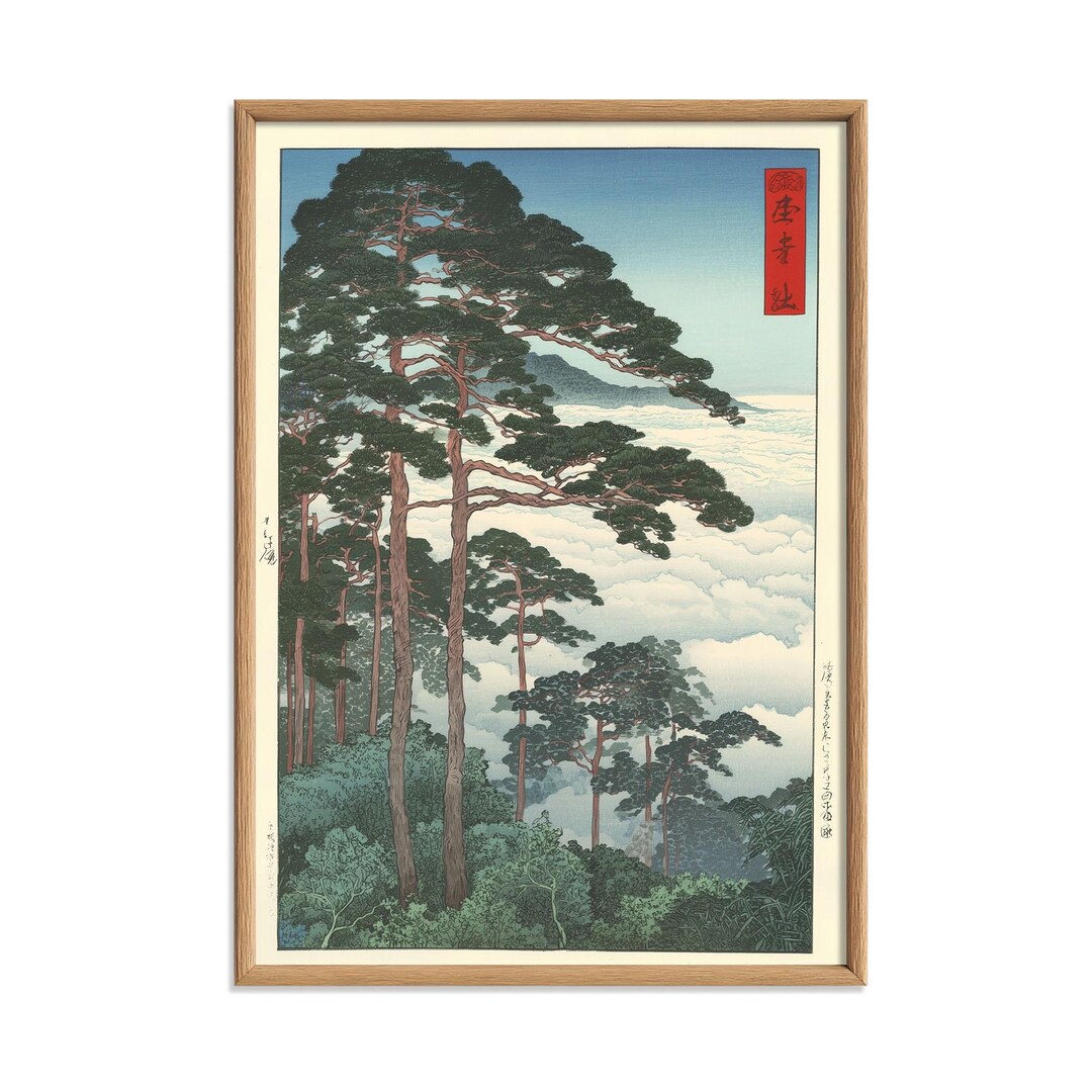 Serene Japanese Forest Above the Clouds, Vintage Woodblock Art Print ...