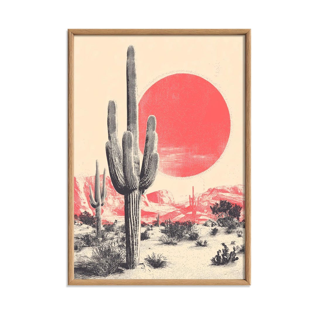 Saguaro Cactus Art Print, Pink Sun Desert, Vintage Western Wall Art - Etsy