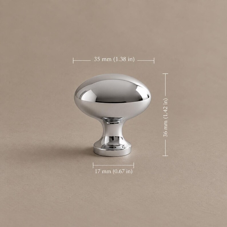 Solid Brass Hammered Oval Cabinet Knobs, Polished Brass or Chrome 2100 — 1.38 in / 35 mm — Chrome Brass