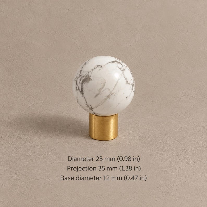 Massive Messing-Schrankknöpfe mit Steinelementen, gebürstetes Messing White pine — 0.98 in / 2.5 cm