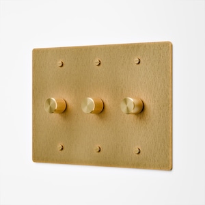 Dimmer rotativo con placca interruttore in ottone anticato / 1 modulo / Manopola zigrinata