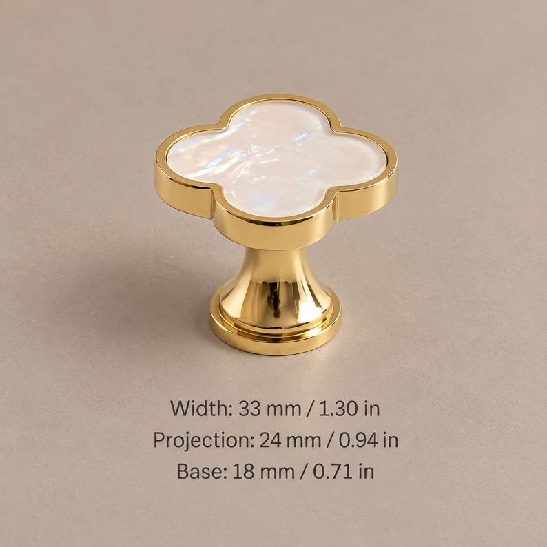 Solid Brass Clover Cabinet Knobs with Decorative Inlays, Gold or Chrome L0086 — PVD Gold Gold-BKY