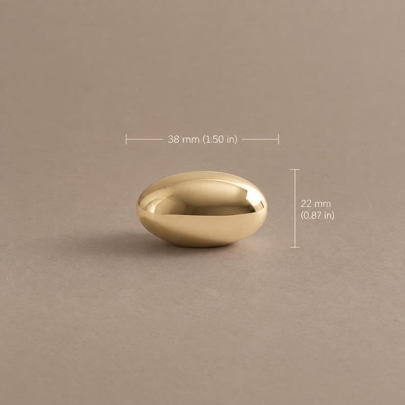 Solid Brass Hammered Oval Cabinet Knobs, Polished Brass or Chrome 2103 — 1.50 in / 38 mm — Polished Brass