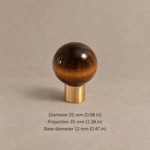 Massive Messing-Schrankknöpfe mit Steinelementen, gebürstetes Messing Tiger Eye — 0.98 in / 2.5 cm