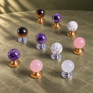 Natural Stone Cabinet Knobs with Solid Brass Bases in Three Finishes