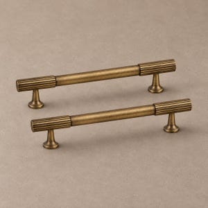 Antique Bronze Reeded Cabinet Pulls, Knobs and T-Bar in Solid Brass