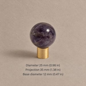 Massive Messing-Schrankknöpfe mit Steinelementen, gebürstetes Messing Purple — 0.98 in / 2.5 cm