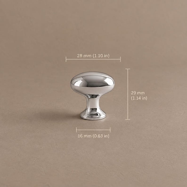 Solid Brass Hammered Oval Cabinet Knobs, Polished Brass or Chrome 1283 — 1.10 in / 28 mm — Chrome Brass