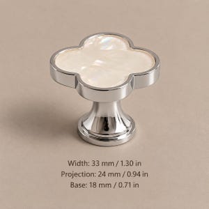 Solid Brass Clover Cabinet Knobs with Decorative Inlays, Gold or Chrome L0086-Chrome-BKY
