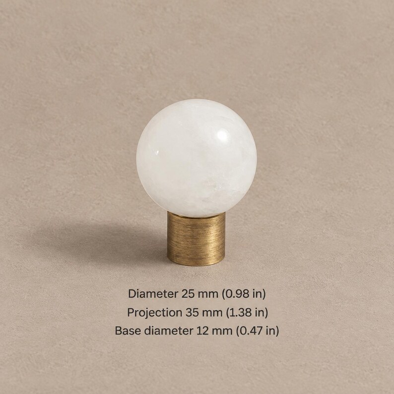 真鍮製キャビネットノブ（石のアクセント付き）、アンティーク真鍮 White — 0.98 in / 2.5 cm
