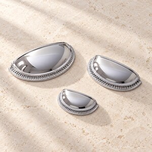 Chrome Solid Brass Cup Cabinet Pulls with Shell and Beaded Details