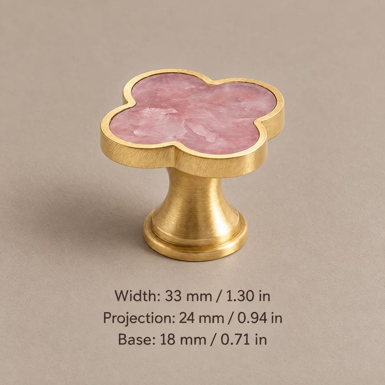 Solid Brass Clover Cabinet Knobs with Decorative Inlays, Gold or Chrome L0086-Brushed Brass-ZYF