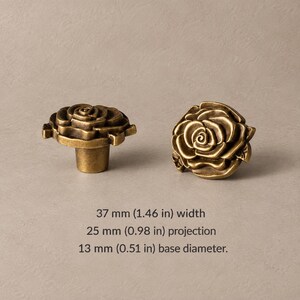 Massief messing bloemvormige knoppen, ringgrepen en sierlijke kastgrepen, antieke afwerking 2068.37 — Antique Brass