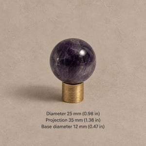 真鍮製キャビネットノブ（石のアクセント付き）、アンティーク真鍮 Purple — 0.98 in / 2.5 cm