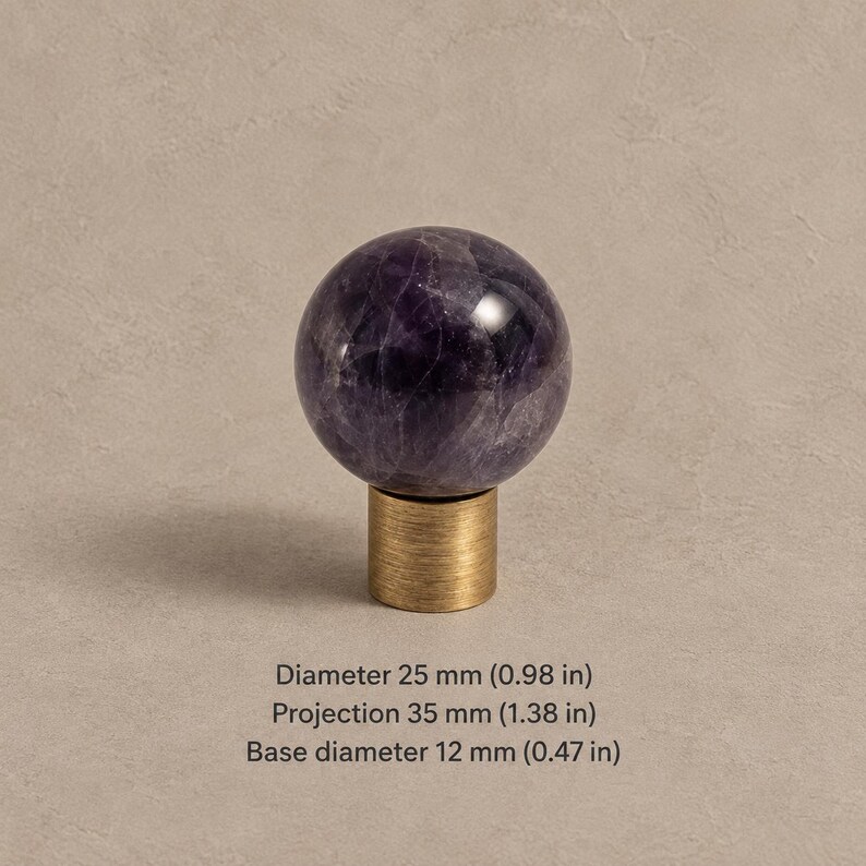 真鍮製キャビネットノブ（石のアクセント付き）、アンティーク真鍮 Purple — 0.98 in / 2.5 cm