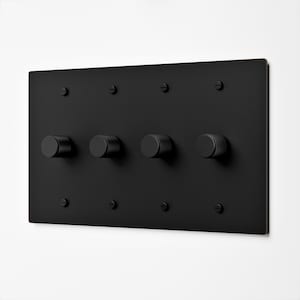 Rotary Dimmer with Black Switch Plate | 4 Gang | Knurled Black Knob | Dark Academia