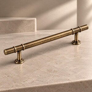 Antique Brass Conical Cabinet Pulls, Knob and T Bar, Solid Brass