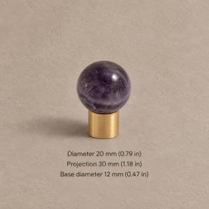 Massive Messing-Schrankknöpfe mit Steinelementen, gebürstetes Messing Purple — 0.79 in / 2.0 cm
