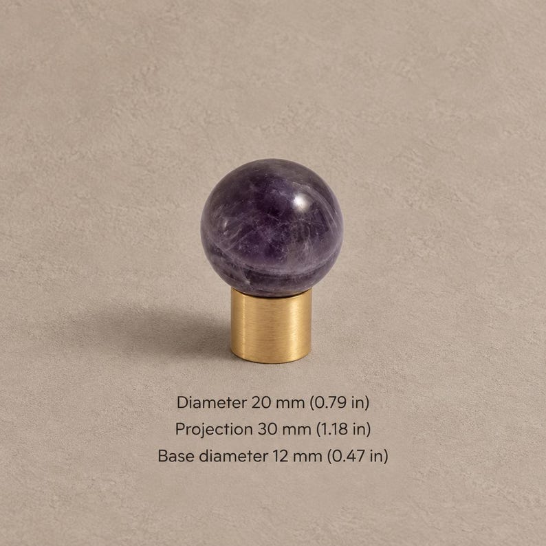 Massive Messing-Schrankknöpfe mit Steinelementen, gebürstetes Messing Purple — 0.79 in / 2.0 cm